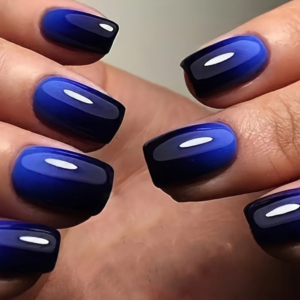 24pcs Glitter Press-On Nails, Bold Blue Shimmer, Jelly Adhesive